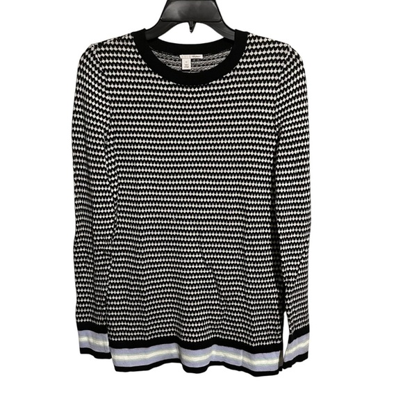 Halogen Sweaters - Halogen Sweater Womens XS Long Sleeve Geometric Design Black White Cotton Modal
